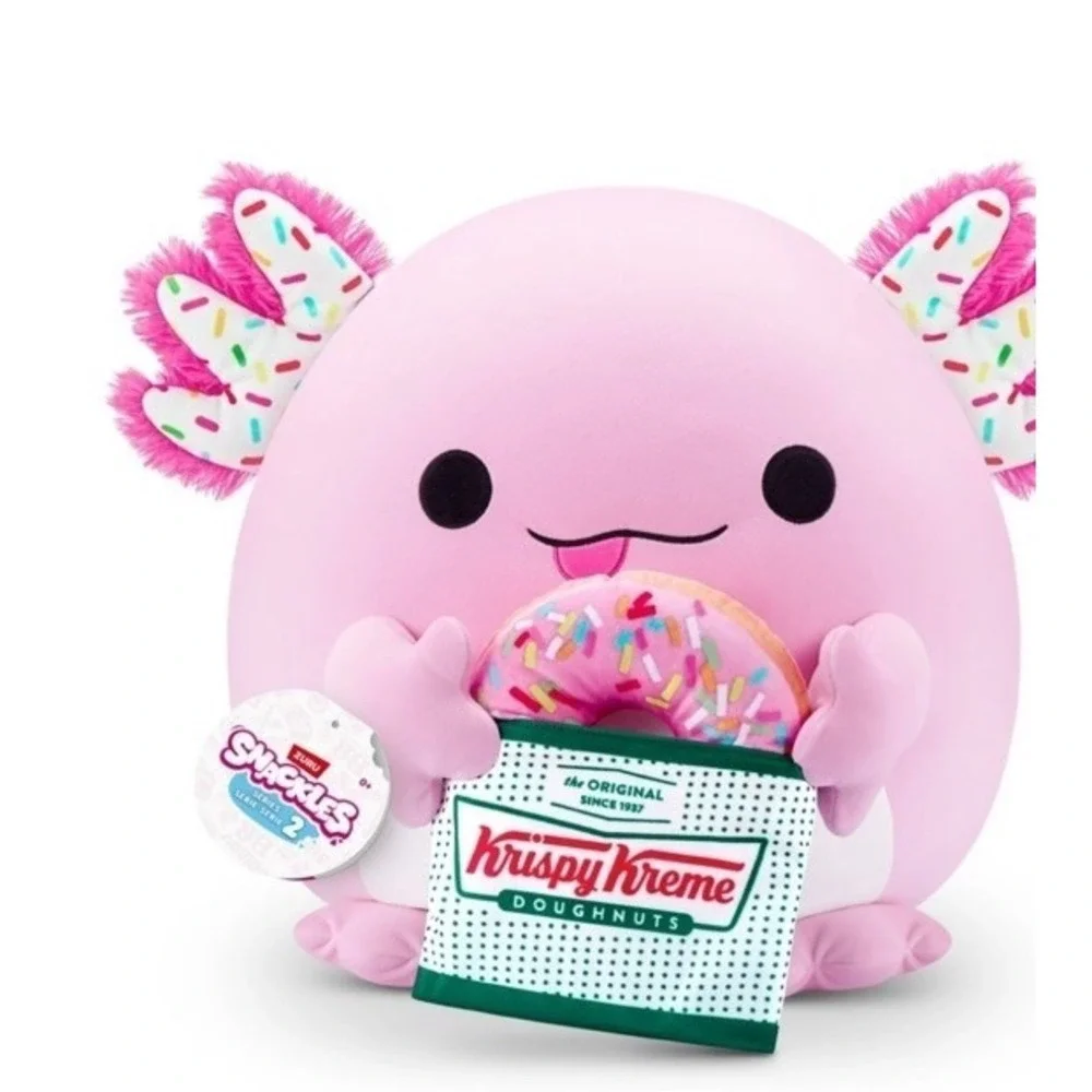 ZURU Snackles 12in Axolotl Plush Krispy Kreme Donut Stuffed Animal New w/ Tag